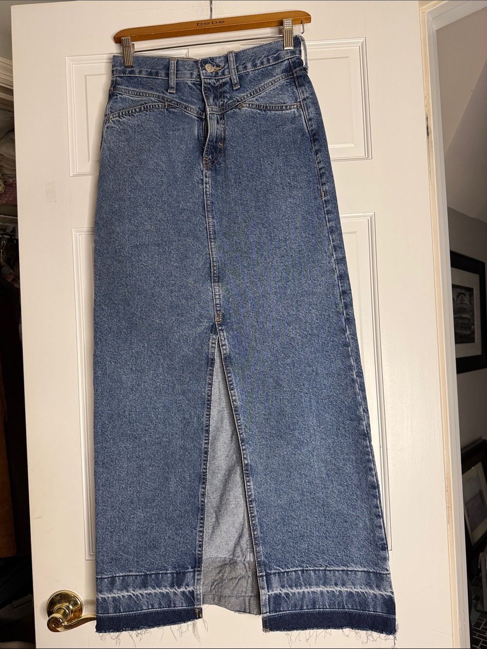 Mango Medium Blue Denim Skirt with Front Slit XS